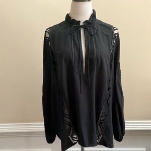 IRO Felecia Black Cut Out Detail Long Sleeve Tunic Top Size 44